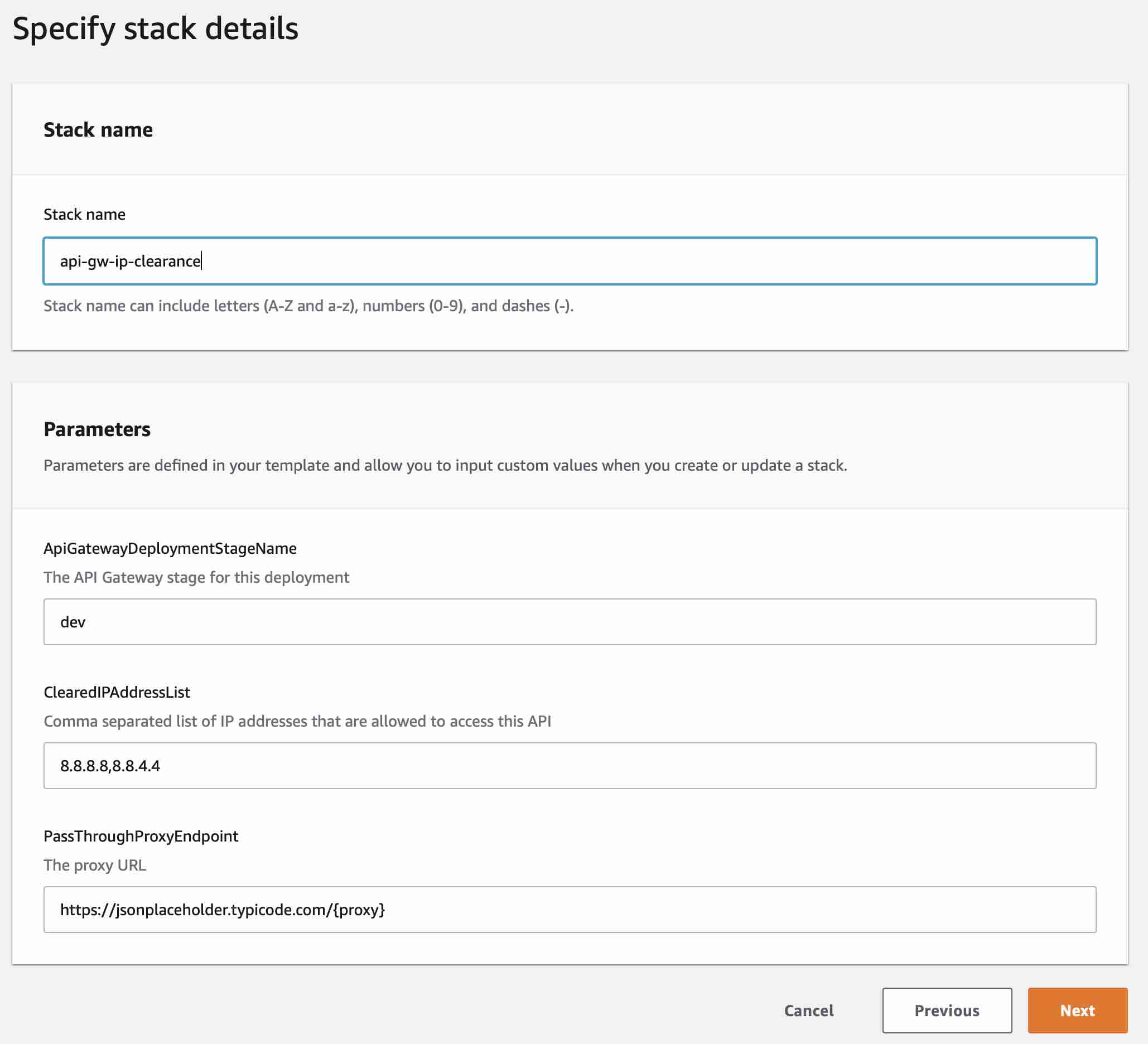 cloudformation stack details screen